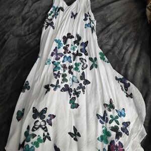 White Dress with Butterfly Print
